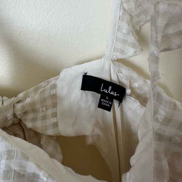 Lulu’s Sunkissed Style White & Beige Gingham Midi Dress - Picture 6 of 8